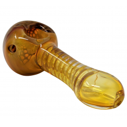 3.5" Honey Hand Pipe Honeycomb On Head Silver Fumed Color Changing Helix Spiral Pattern [AM90]